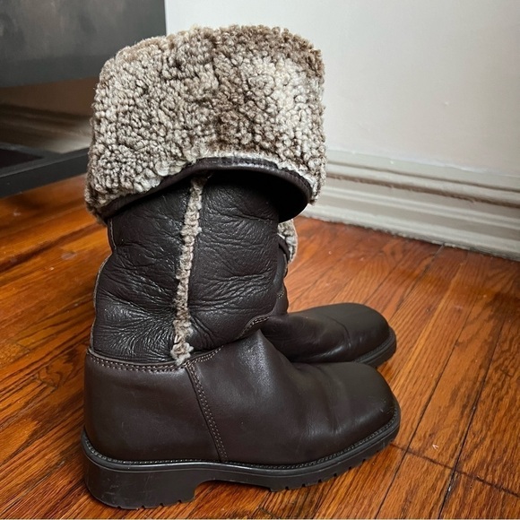 L.L. Bean Snowtop Shearling Leather Tall Winter Boots 7, dark chocolate brown - Picture 2 of 8